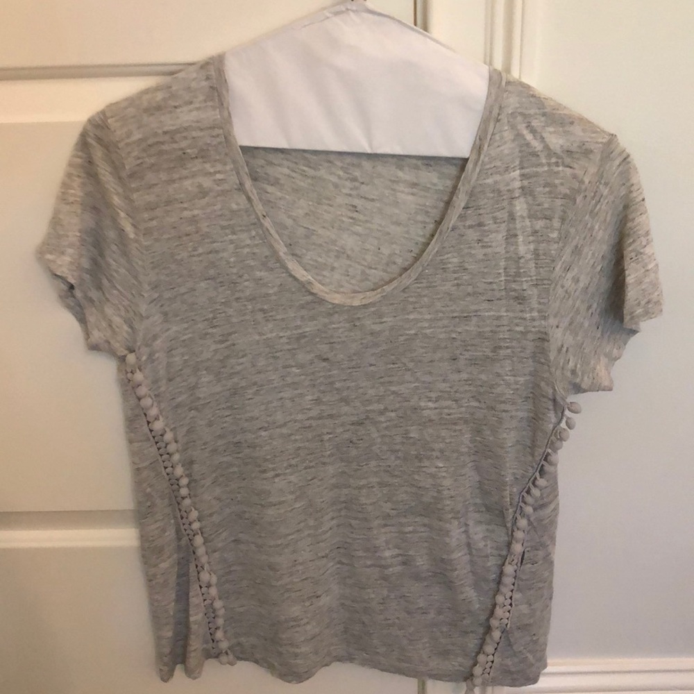 J Crew heathered grey linen Pom Pom T-shirt